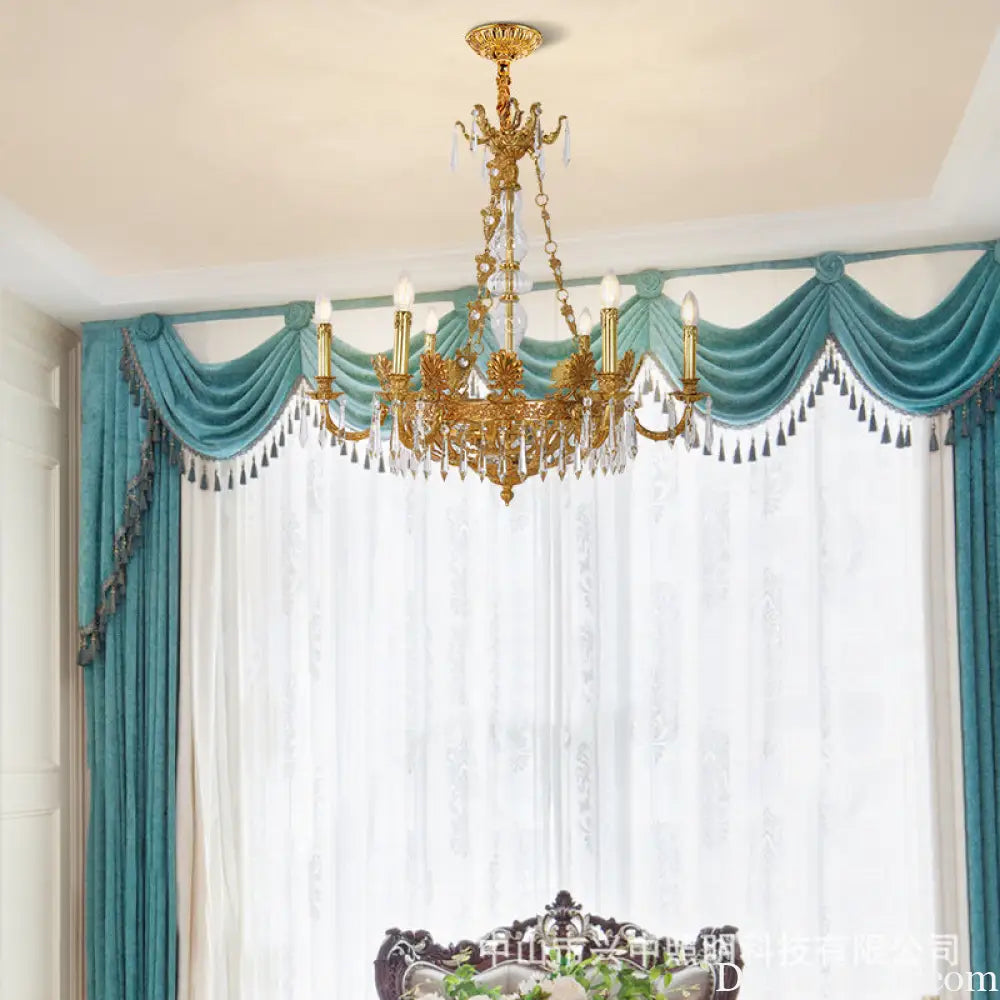 French Retro Crystal Copper Chandelier for Villa Interiors 6 heads (diameter 80cm, height 80cm)