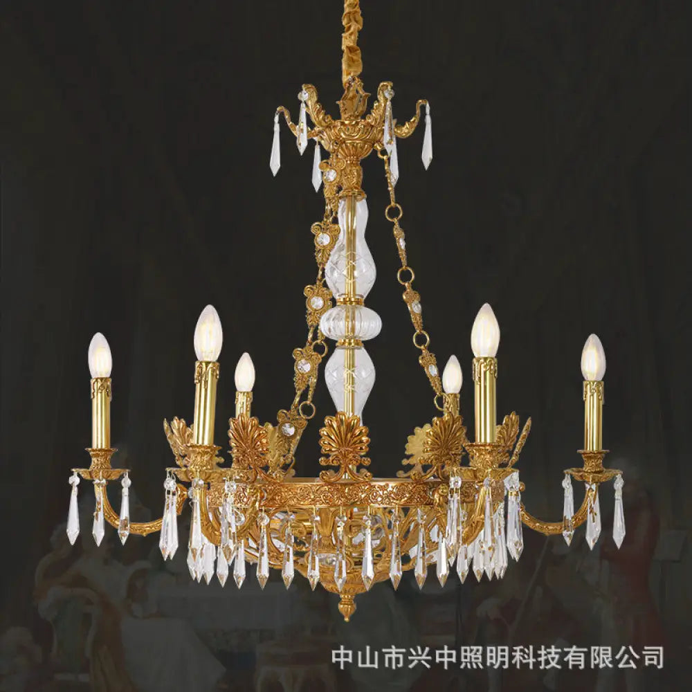 French Retro Crystal Copper Chandelier for Villa Interiors 6 heads (diameter 80cm, height 80cm)