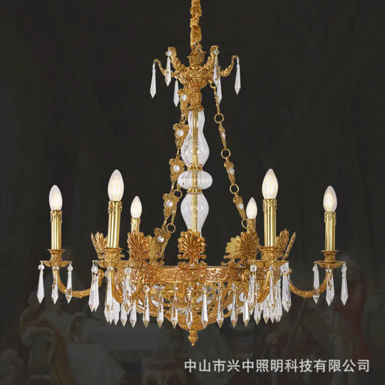 French Retro Crystal Copper Chandelier for Villa Interiors 6 heads (diameter 80cm, height 80cm)