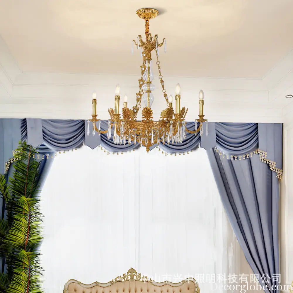 French Retro Crystal Copper Chandelier for Villa Interiors 6 heads (diameter 80cm, height 80cm)