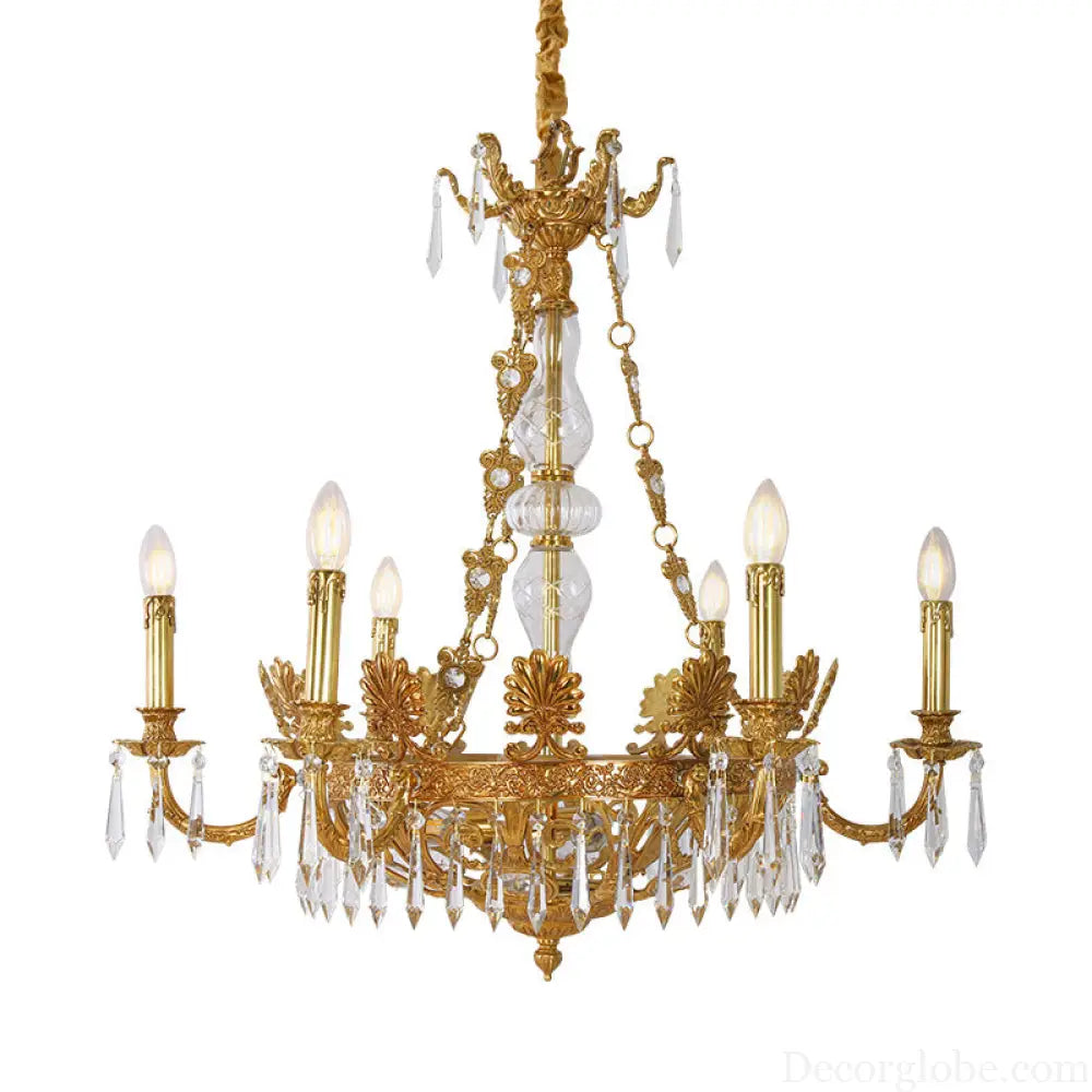 French Retro Crystal Copper Chandelier for Villa Interiors 6 heads (diameter 80cm, height 80cm)