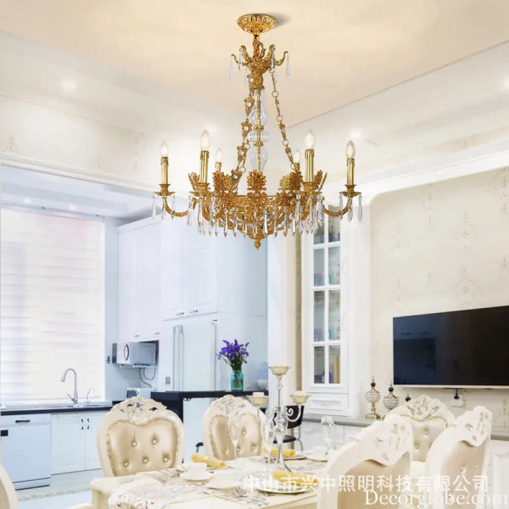 French Retro Crystal Copper Chandelier for Villa Interiors 6 heads (diameter 80cm, height 80cm)
