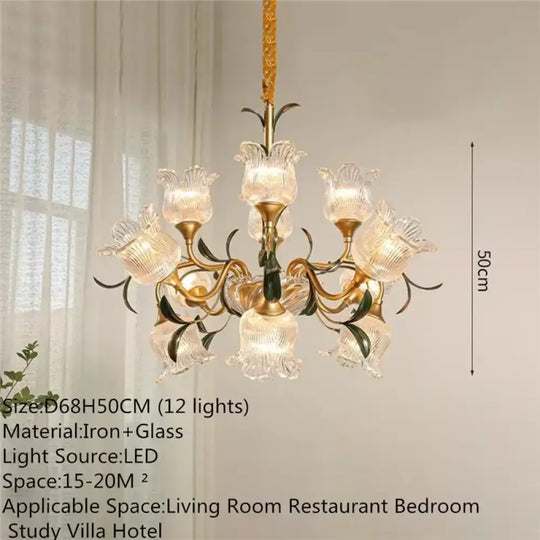 French Retro Crystal Pendant Light for Living Room and Restaurant D 12 Lights / Cool white Chandelier