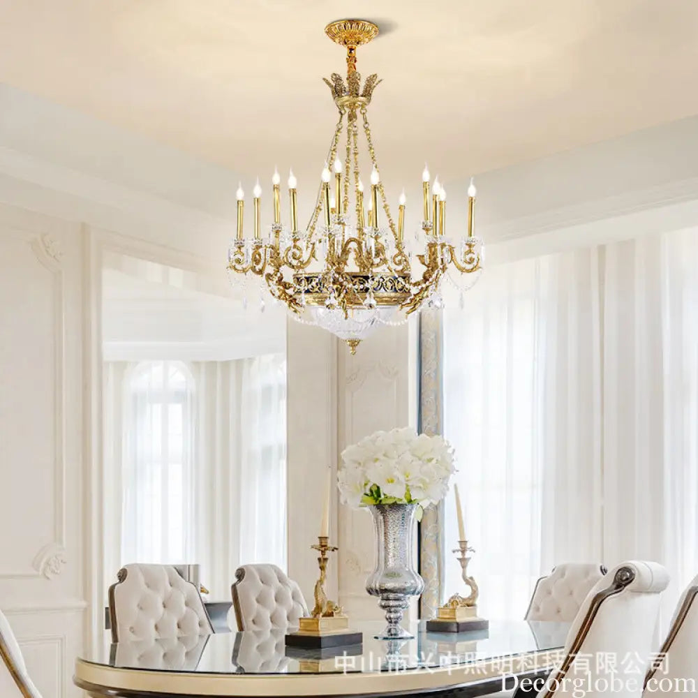 French-Style Hollow Crystal Copper Chandelier for Luxury Villas