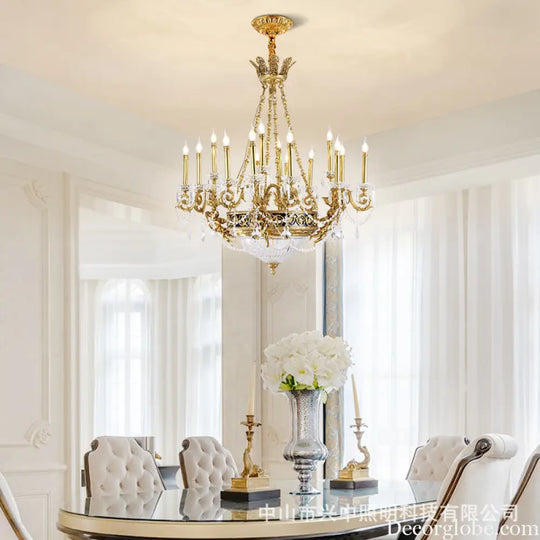 French-Style Hollow Crystal Copper Chandelier for Luxury Villas
