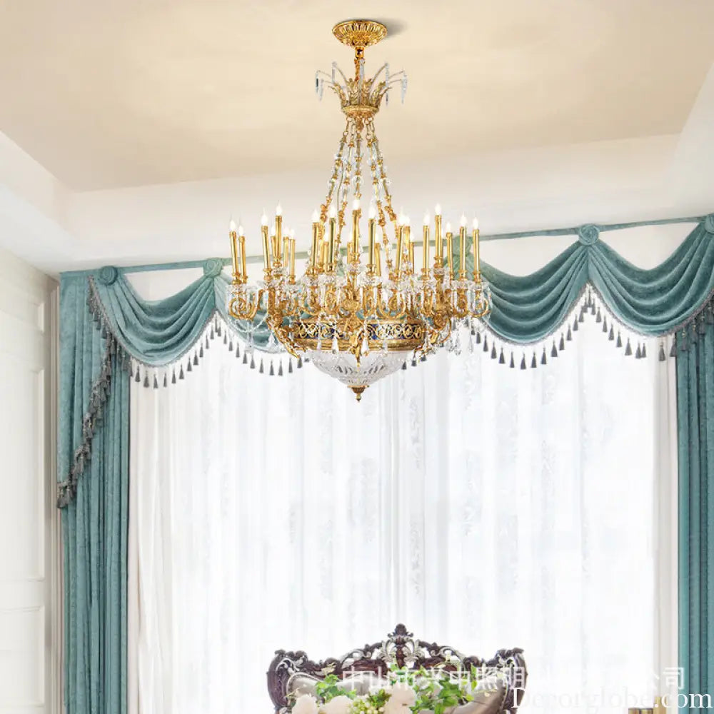 French-Style Hollow Crystal Copper Chandelier for Luxury Villas
