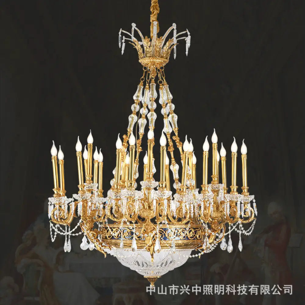 French-Style Hollow Crystal Copper Chandelier for Luxury Villas