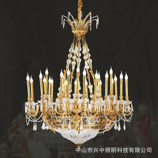 French-Style Hollow Crystal Copper Chandelier for Luxury Villas