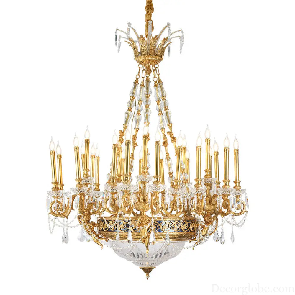 French-Style Hollow Crystal Copper Chandelier for Luxury Villas