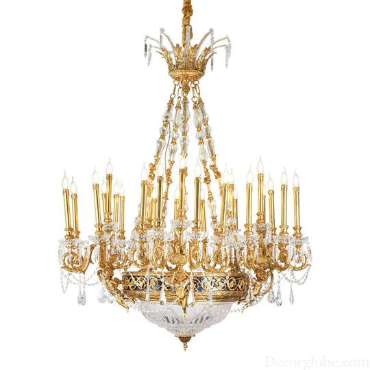 French-Style Hollow Crystal Copper Chandelier for Luxury Villas