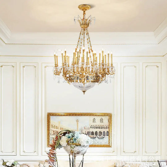 French-Style Hollow Crystal Copper Chandelier for Luxury Villas