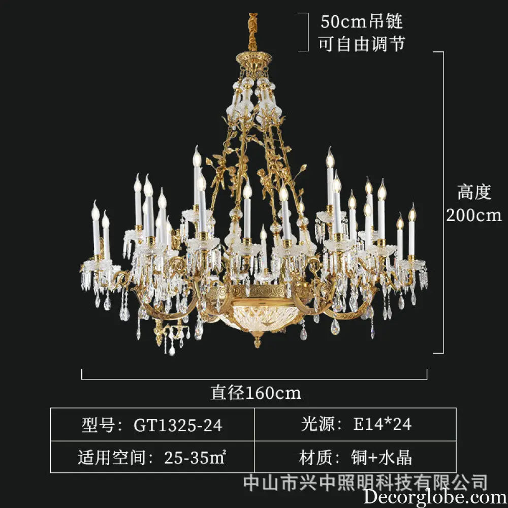 French-Style Duplex Crystal Chandelier for Luxury Villas 24-head chandelier (diameter 160cm, height 200cm)
