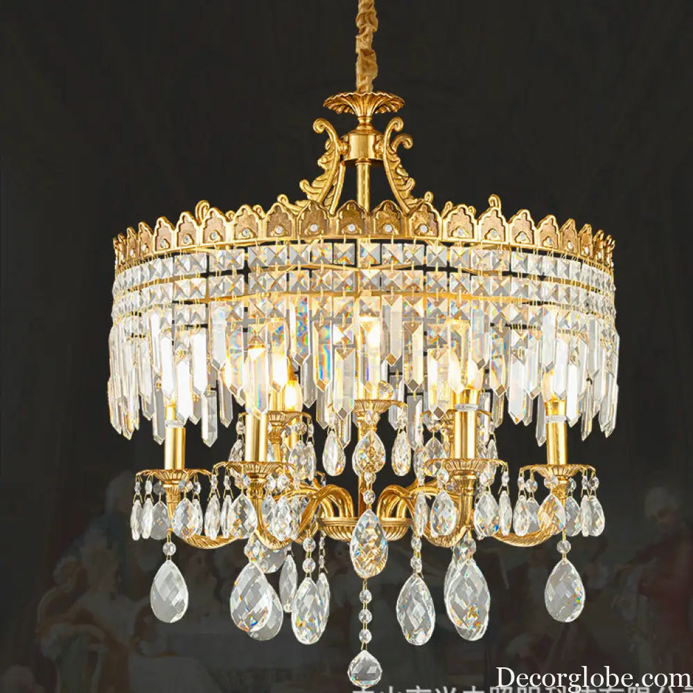 French Vintage All-Copper Crown Crystal Chandelier Chandelier