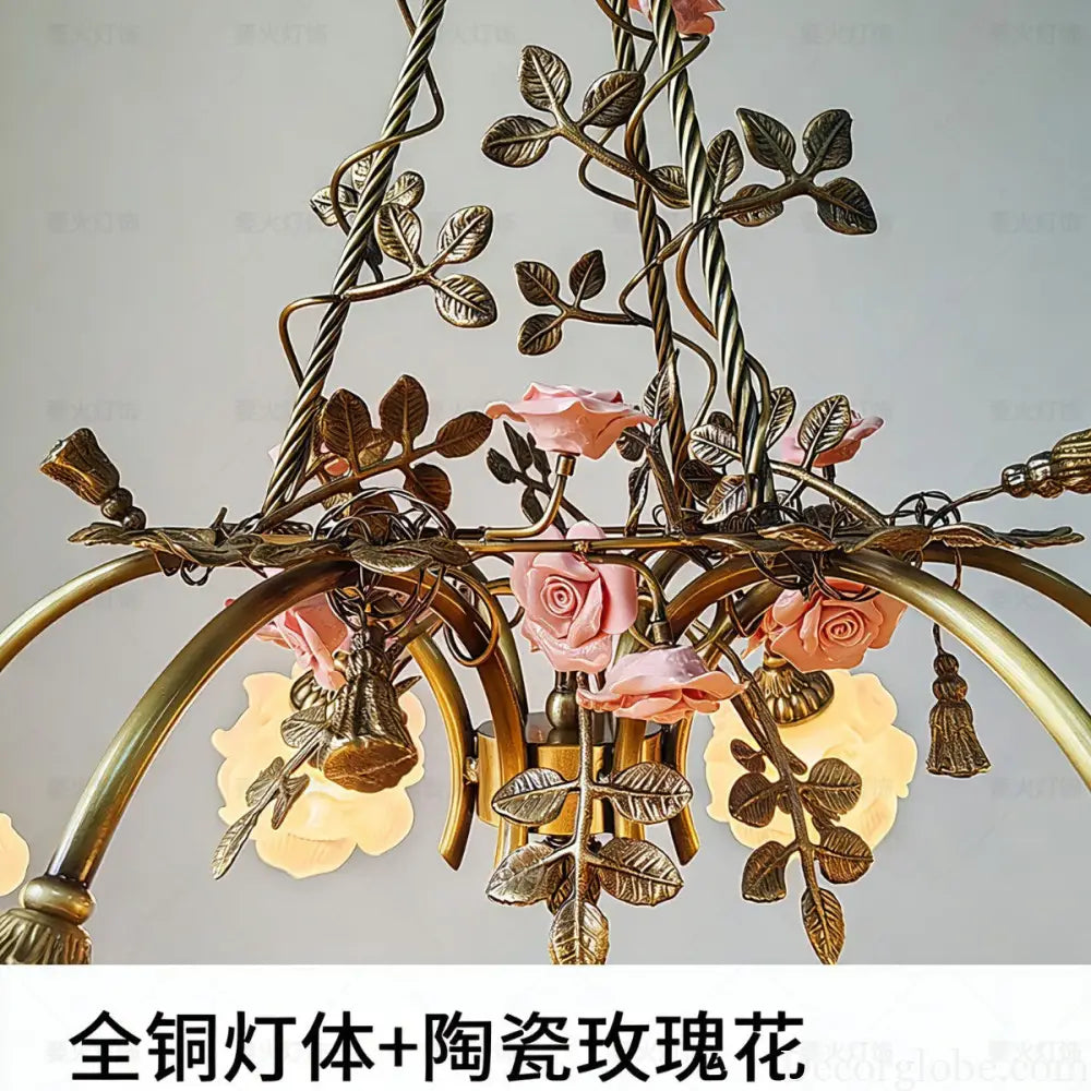French-Style All-Copper Chandelier with Vintage Design for Living Room Classical Bedroom Romantic Rose Flower Dining