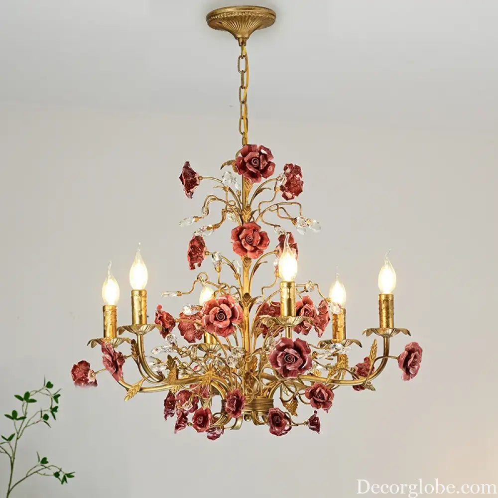 ROSELYN French Vintage Rose Pendant Lamp Chandelier