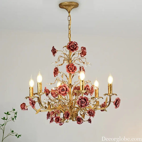 ROSELYN French Vintage Rose Pendant Lamp Chandelier
