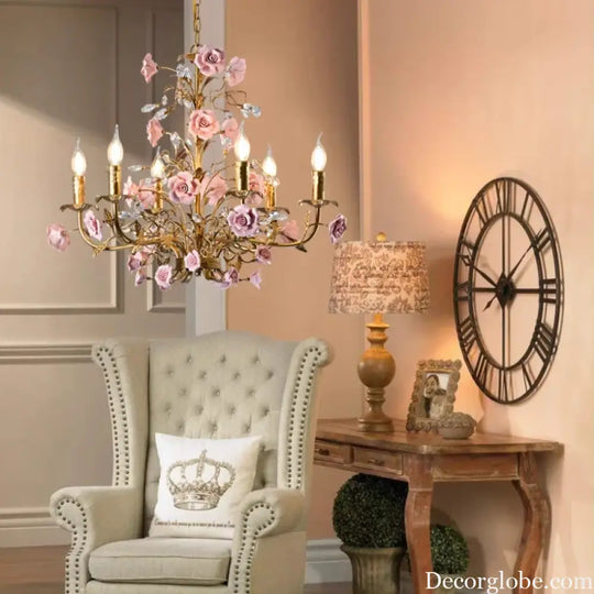 ROSELYN French Vintage Rose Pendant Lamp Chandelier