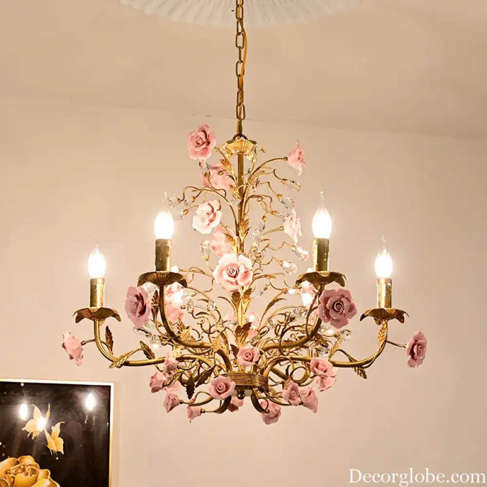 ROSELYN French Vintage Rose Pendant Lamp Chandelier