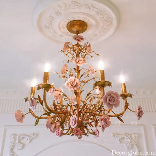 ROSELYN French Vintage Rose Pendant Lamp Chandelier