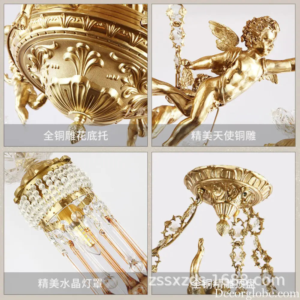 Living room chandelier all copper French restaurant bedroom lamp personalized creative European luxury villa study pure