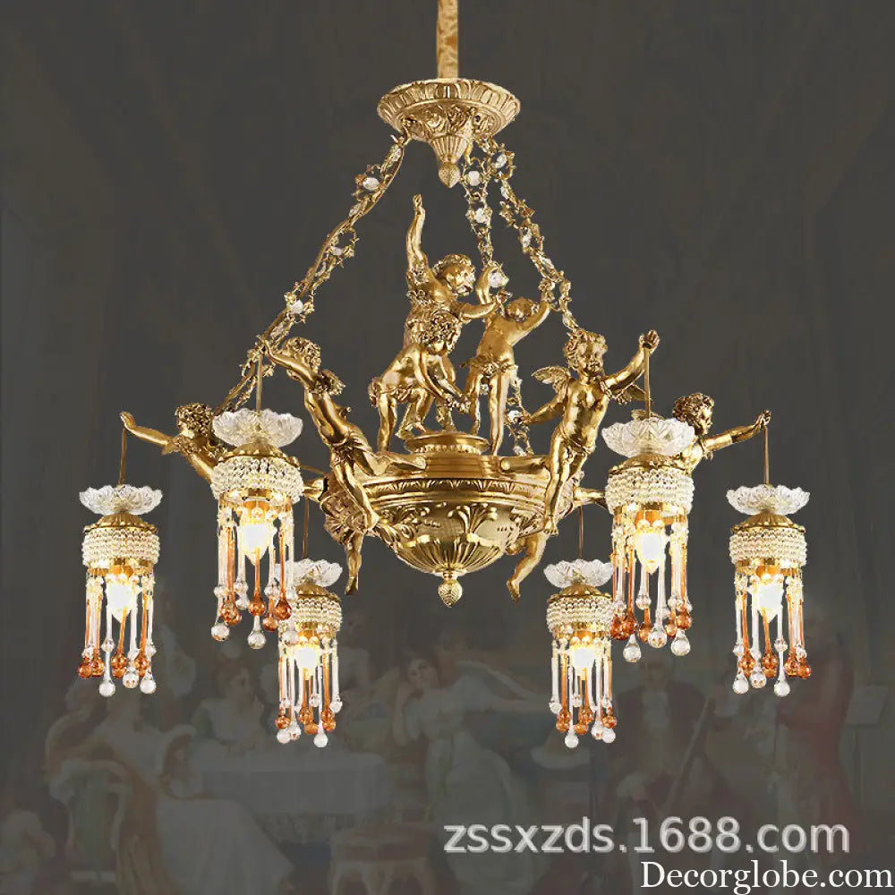 Living room chandelier all copper French restaurant bedroom lamp personalized creative European luxury villa study pure