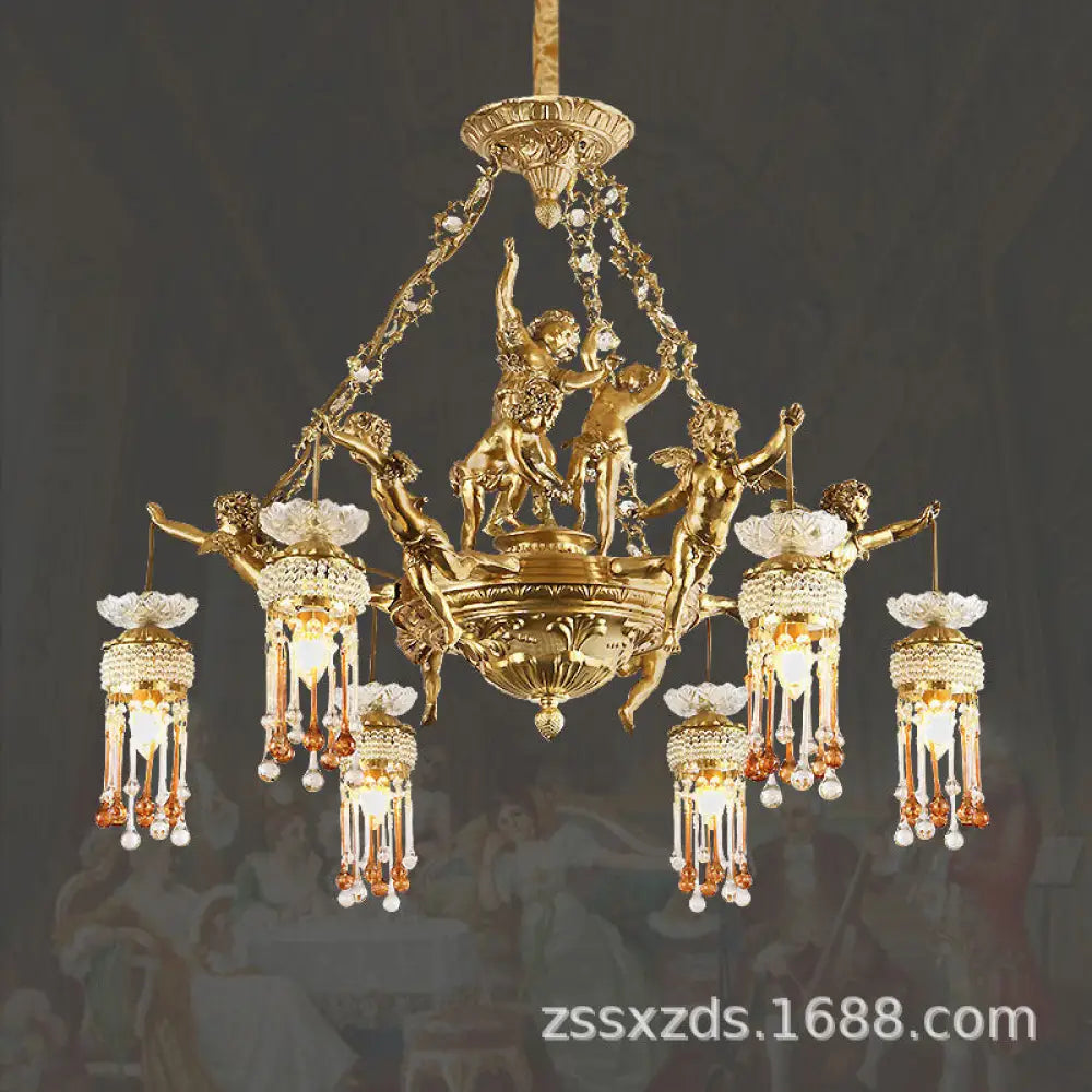 Living room chandelier all copper French restaurant bedroom lamp personalized creative European luxury villa study pure