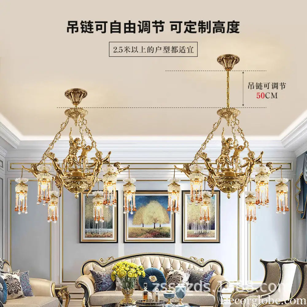 Living room chandelier all copper French restaurant bedroom lamp personalized creative European luxury villa study pure