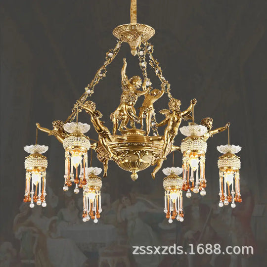 Living room chandelier all copper French restaurant bedroom lamp personalized creative European luxury villa study pure