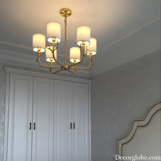 Willlustr Antler Copper Pendant Lamp with Fabric Shade American Country Bronze Brass Chandelier Suspension Lighting