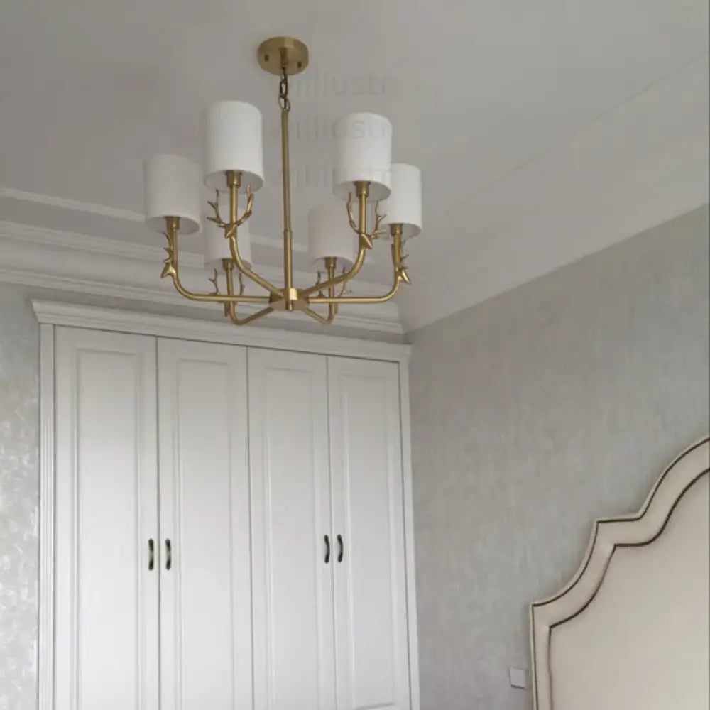 Willlustr Antler Copper Pendant Lamp with Fabric Shade American Country Bronze Brass Chandelier Suspension Lighting - 3