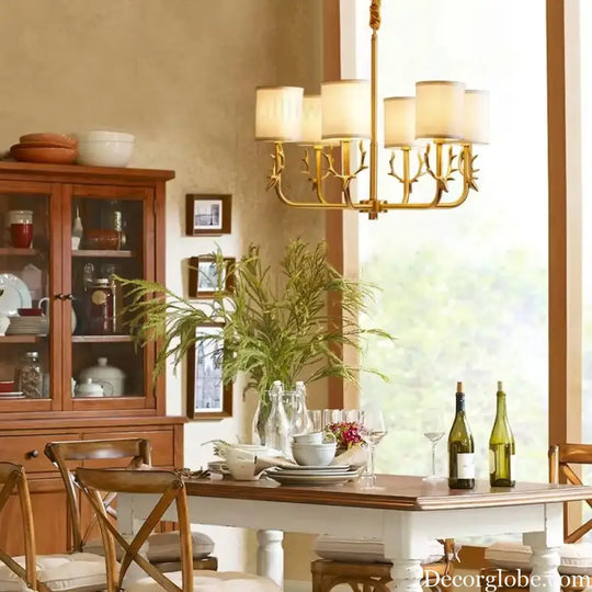 Willlustr Antler Copper Pendant Lamp with Fabric Shade American Country Bronze Brass Chandelier Suspension Lighting