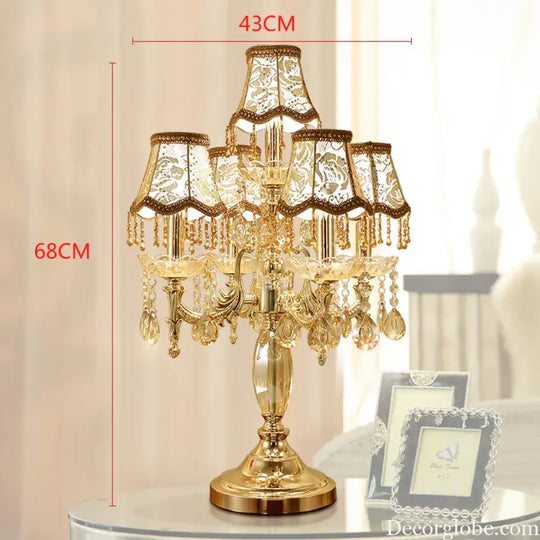 Genevieve European Crystal LED Table Lamp with Fabric Shade - Table Lamp