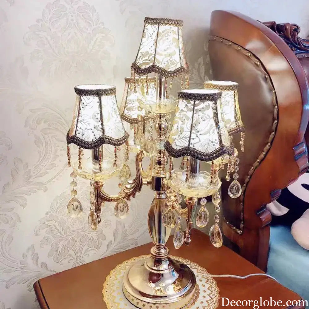 Genevieve European Crystal LED Table Lamp with Fabric Shade - Table Lamp