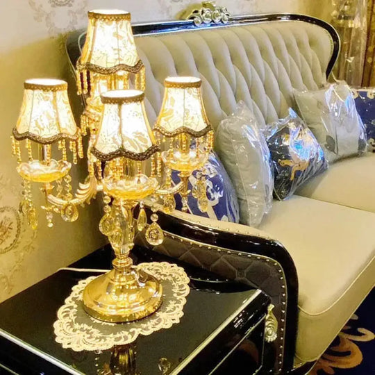 Genevieve European Crystal LED Table Lamp with Fabric Shade - Table Lamp