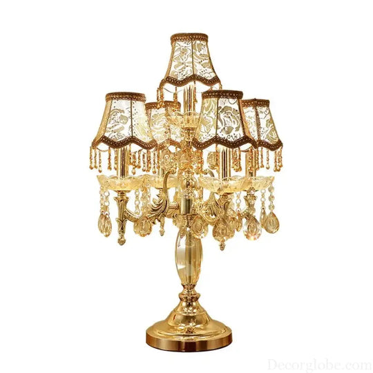 Genevieve European Crystal LED Table Lamp with Fabric Shade - Table Lamp
