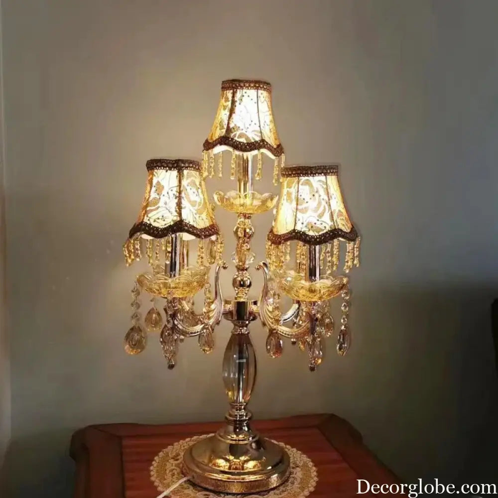 Genevieve European Crystal LED Table Lamp with Fabric Shade - Table Lamp