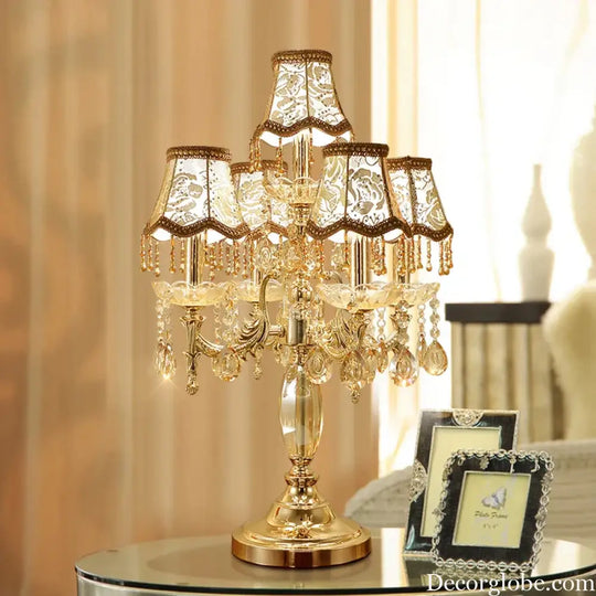 Genevieve European Crystal LED Table Lamp with Fabric Shade - Table Lamp