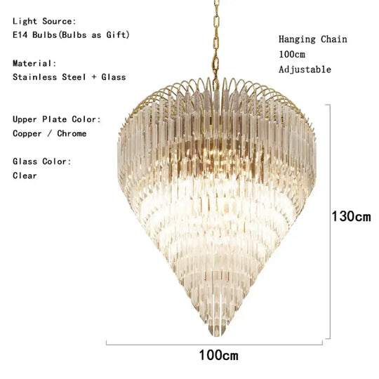 Gianna Italian Crystal Glass Pendant Chandelier – Classic Hanging Light for Staircase &amp; High Ceilings 100cm / Chrome