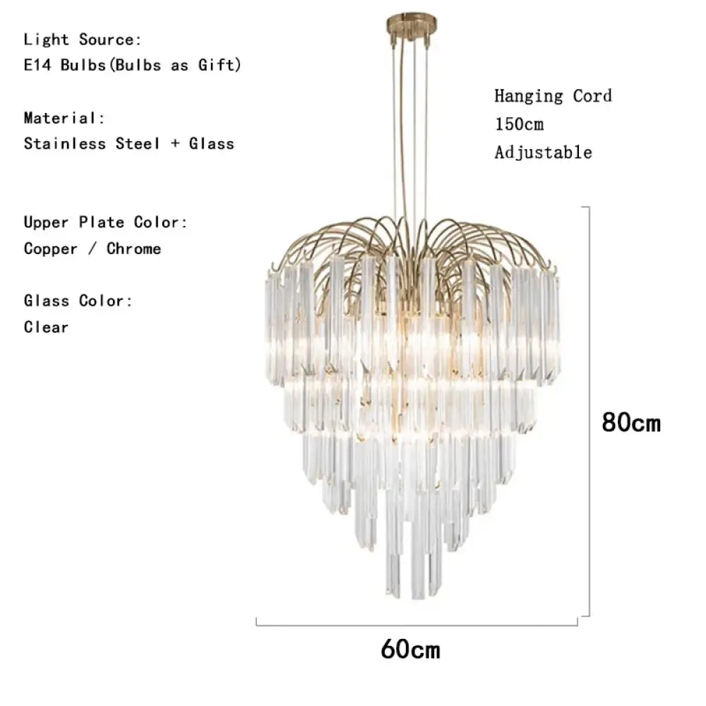 Gianna Italian Crystal Glass Pendant Chandelier – Classic Hanging Light for Staircase &amp; High Ceilings 60cm / Chrome