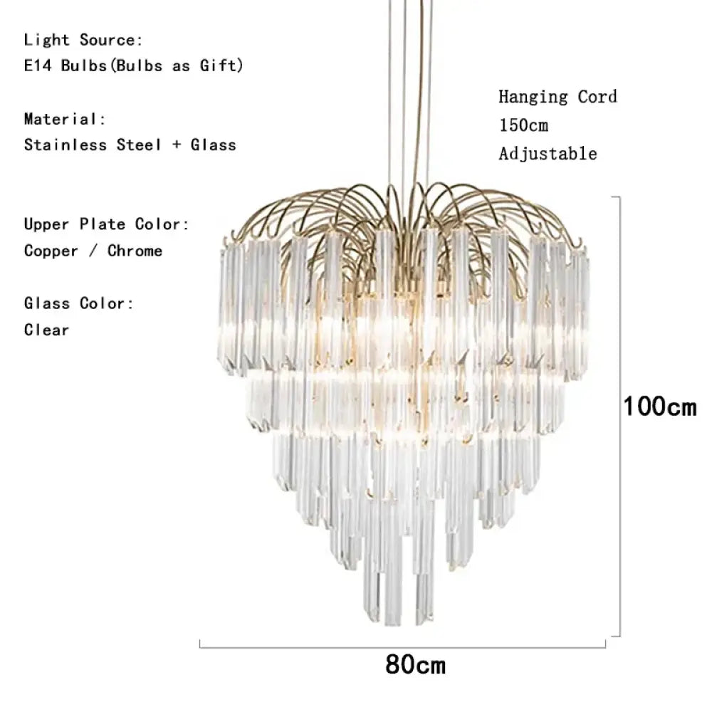Gianna Italian Crystal Glass Pendant Chandelier – Classic Hanging Light for Staircase &amp; High Ceilings 80cm / Copper