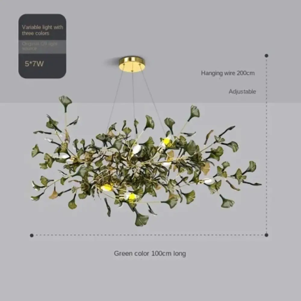 Luxury Ginkgo Leaf Glass Branch Chandelier L100cm Green Chandelier