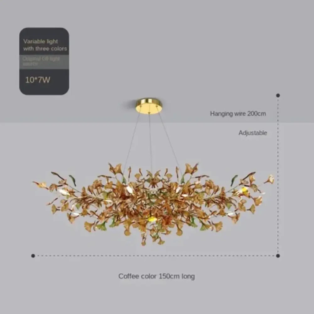 Luxury Ginkgo Leaf Glass Branch Chandelier L150cm Coffee Chandelier