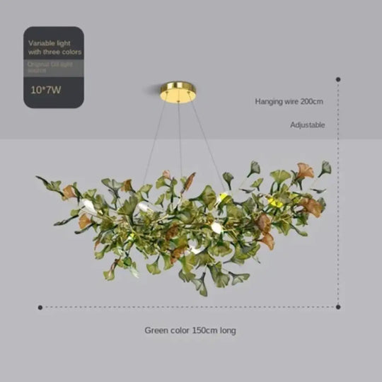 Luxury Ginkgo Leaf Glass Branch Chandelier L150cm Green Chandelier