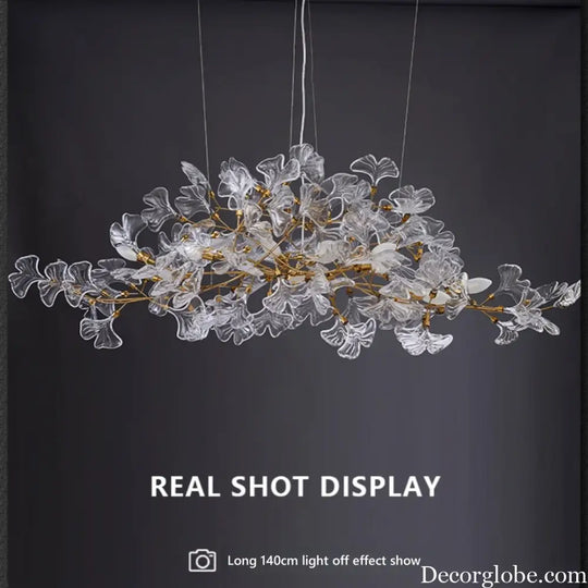 Glass Ginkgo Leaf Chandeliers With Gold Branch Shaped Frame For Dining Room Bedroom Leaf Ceiling Pendant Lights For