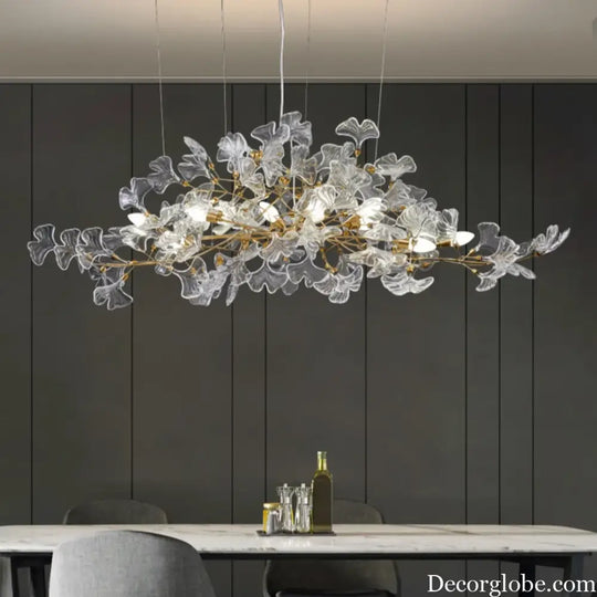 Glass Ginkgo Leaf Chandeliers With Gold Branch Shaped Frame For Dining Room Bedroom Leaf Ceiling Pendant Lights For