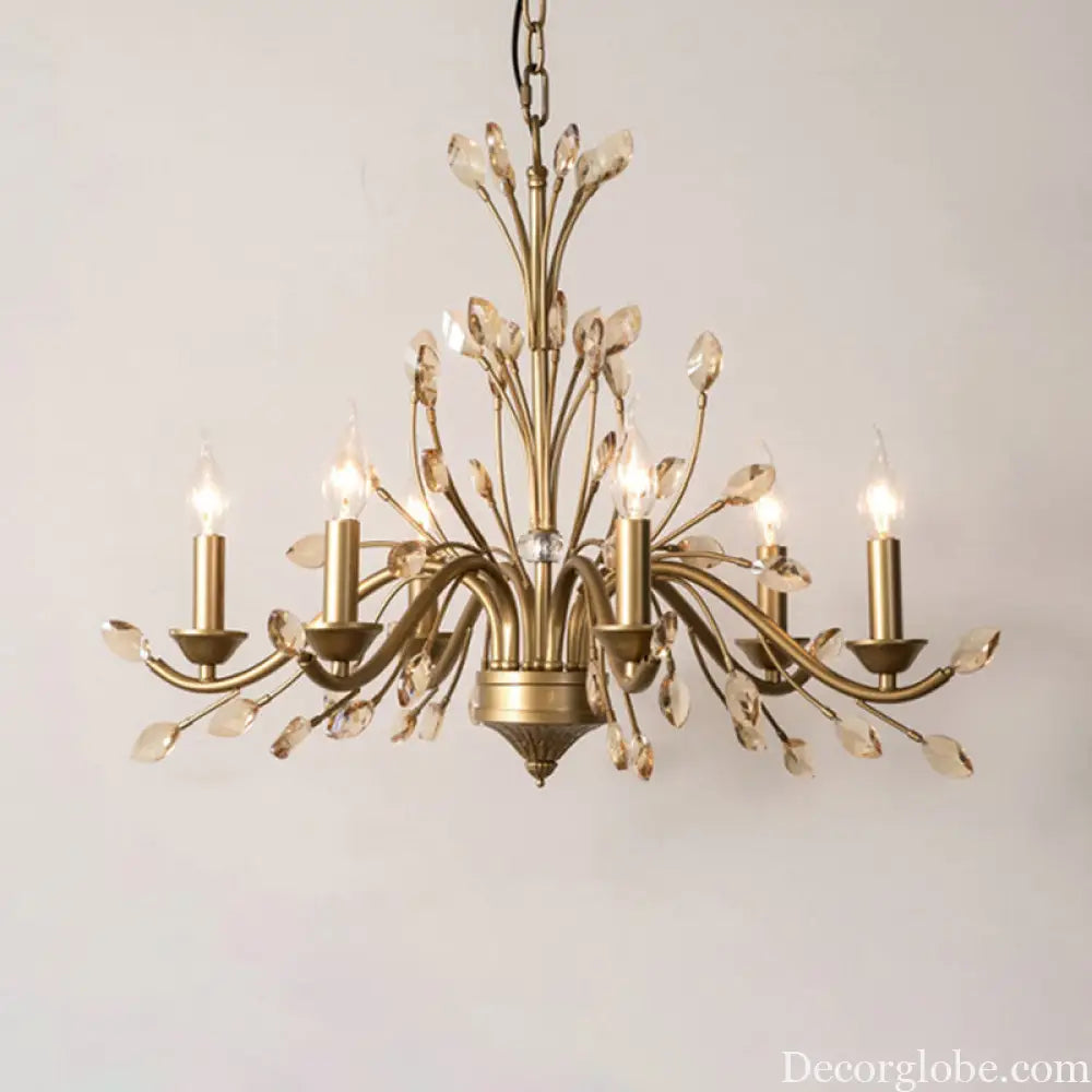 Gold Amber Crystal Branch Pendant Chandelier - Rustic Bedroom Suspension Lighting - DecorGlobe