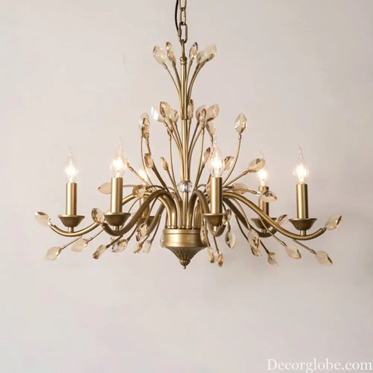 Gold Amber Crystal Branch Pendant Chandelier - Rustic Bedroom Suspension Lighting - DecorGlobe