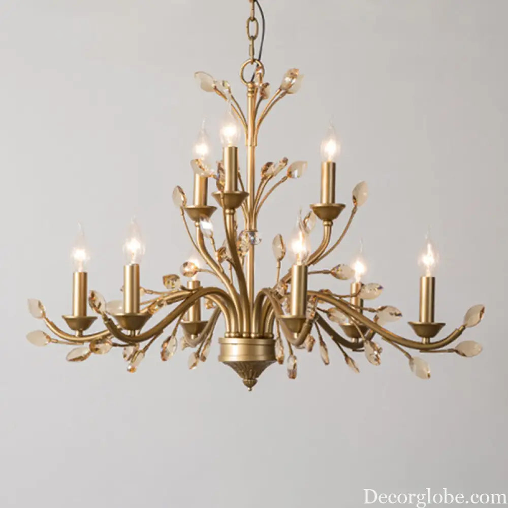 Gold Amber Crystal Branch Pendant Chandelier - Rustic Bedroom Suspension Lighting - DecorGlobe