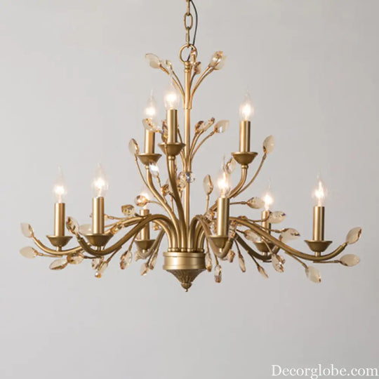 Gold Amber Crystal Branch Pendant Chandelier - Rustic Bedroom Suspension Lighting - DecorGlobe