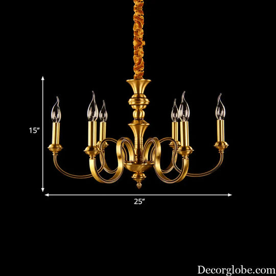 Gold Colonial Candle Ceiling Pendant Light with 3/5/6 Metal Heads - Elegant Living Room Chandelier Lamp